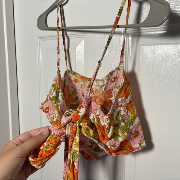 Rue21 Camisole Tie Tank Top Orange Pink Floral Women’s Size Small - Picture 3 of 6